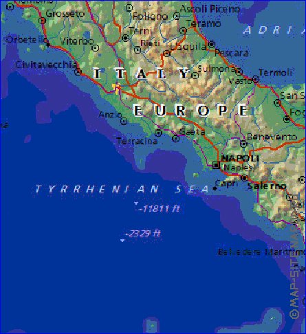 Fisica mapa de Italia em ingles