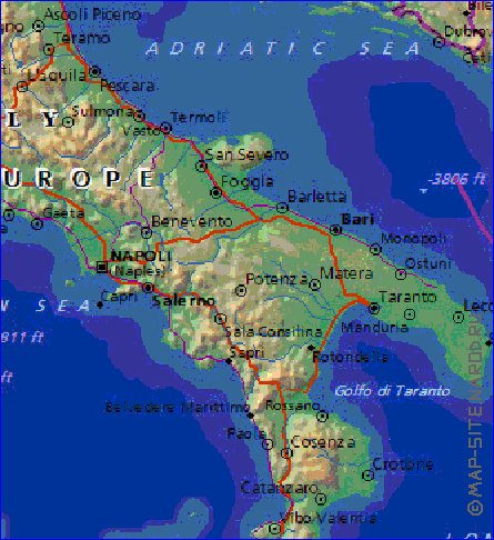 Fisica mapa de Italia em ingles