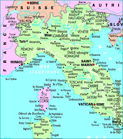 mapa de Italia em frances