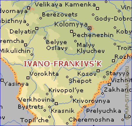 mapa de Ivano-Frankivsk em ingles