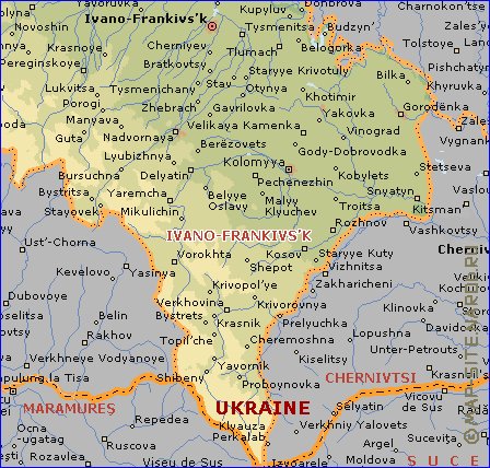 mapa de Ivano-Frankivsk em ingles