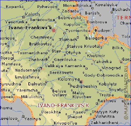 mapa de Ivano-Frankivsk em ingles